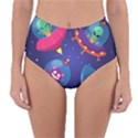 Cartoon-funny-aliens-with-ufo-duck-starry-sky-set Reversible High-Waist Bikini Bottoms View1