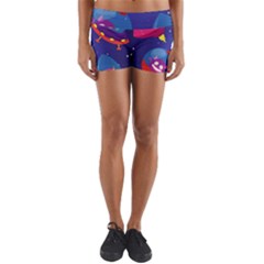 Cartoon-funny-aliens-with-ufo-duck-starry-sky-set Yoga Shorts by Salman4z