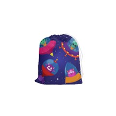 Cartoon-funny-aliens-with-ufo-duck-starry-sky-set Drawstring Pouch (xs) by Salman4z