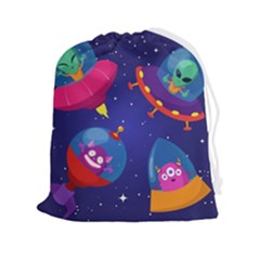 Cartoon-funny-aliens-with-ufo-duck-starry-sky-set Drawstring Pouch (2xl) by Salman4z