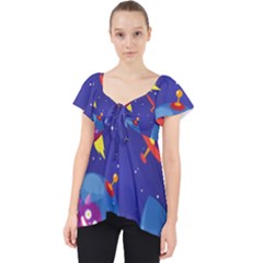 Cartoon-funny-aliens-with-ufo-duck-starry-sky-set Lace Front Dolly Top by Salman4z