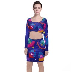 Cartoon-funny-aliens-with-ufo-duck-starry-sky-set Top And Skirt Sets by Salman4z