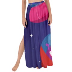 Cartoon-funny-aliens-with-ufo-duck-starry-sky-set Maxi Chiffon Tie-up Sarong by Salman4z