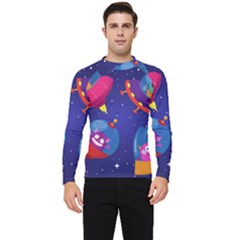 Cartoon-funny-aliens-with-ufo-duck-starry-sky-set Men s Long Sleeve Rash Guard by Salman4z