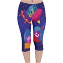 Cartoon-funny-aliens-with-ufo-duck-starry-sky-set Velvet Capri Leggings  View1