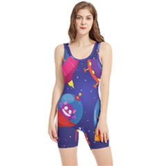 Cartoon-funny-aliens-with-ufo-duck-starry-sky-set Women s Wrestling Singlet by Salman4z