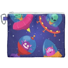 Cartoon-funny-aliens-with-ufo-duck-starry-sky-set Canvas Cosmetic Bag (xxl) by Salman4z