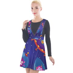 Cartoon-funny-aliens-with-ufo-duck-starry-sky-set Plunge Pinafore Velour Dress by Salman4z