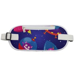 Cartoon-funny-aliens-with-ufo-duck-starry-sky-set Rounded Waist Pouch by Salman4z