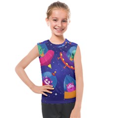 Cartoon-funny-aliens-with-ufo-duck-starry-sky-set Kids  Mesh Tank Top by Salman4z