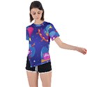 Cartoon-funny-aliens-with-ufo-duck-starry-sky-set Asymmetrical Short Sleeve Sports Tee View1