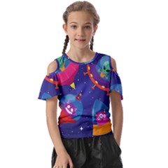 Cartoon-funny-aliens-with-ufo-duck-starry-sky-set Kids  Butterfly Cutout Tee by Salman4z