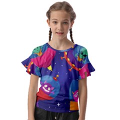 Cartoon-funny-aliens-with-ufo-duck-starry-sky-set Kids  Cut Out Flutter Sleeves by Salman4z