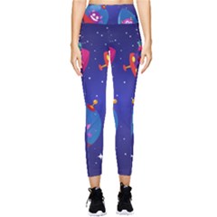 Cartoon-funny-aliens-with-ufo-duck-starry-sky-set Pocket Leggings  by Salman4z