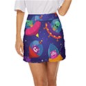 Cartoon-funny-aliens-with-ufo-duck-starry-sky-set Mini Front Wrap Skirt View1