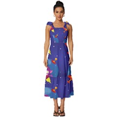 Cartoon-funny-aliens-with-ufo-duck-starry-sky-set Tie-strap Tiered Midi Chiffon Dress by Salman4z