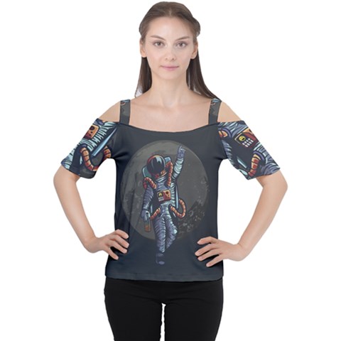 Illustration-drunk-astronaut Cutout Shoulder Tee by Salman4z