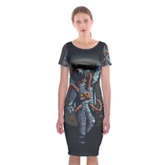 Illustration-drunk-astronaut Classic Short Sleeve Midi Dress by Salman4z