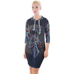 Illustration-drunk-astronaut Quarter Sleeve Hood Bodycon Dress by Salman4z