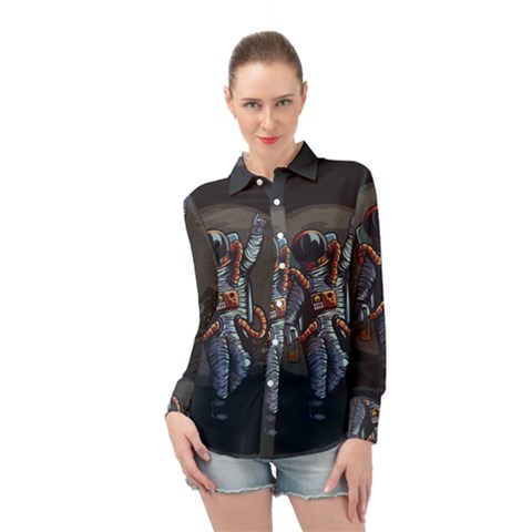 Illustration-drunk-astronaut Long Sleeve Chiffon Shirt by Salman4z