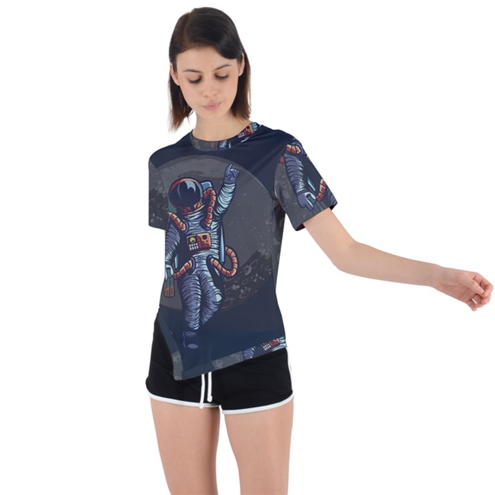 Illustration-drunk-astronaut Asymmetrical Short Sleeve Sports Tee