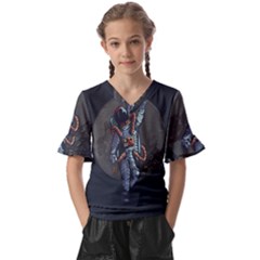 Illustration-drunk-astronaut Kids  V-neck Horn Sleeve Blouse