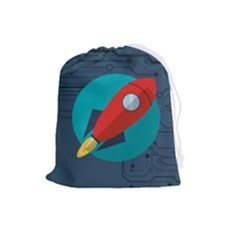 Rocket-with-science-related-icons-image Drawstring Pouch (large) by Salman4z