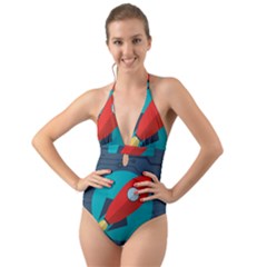 Rocket-with-science-related-icons-image Halter Cut-out One Piece Swimsuit by Salman4z