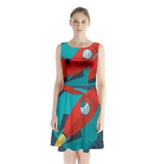 Rocket-with-science-related-icons-image Sleeveless Waist Tie Chiffon Dress by Salman4z