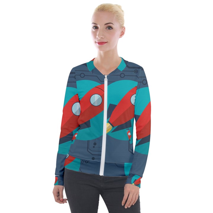 Rocket-with-science-related-icons-image Velvet Zip Up Jacket