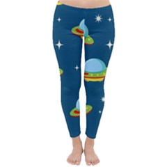 Seamless-pattern-ufo-with-star-space-galaxy-background Classic Winter Leggings by Salman4z