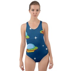 Seamless-pattern-ufo-with-star-space-galaxy-background Cut-out Back One Piece Swimsuit by Salman4z