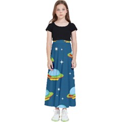 Seamless-pattern-ufo-with-star-space-galaxy-background Kids  Flared Maxi Skirt by Salman4z