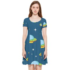 Seamless-pattern-ufo-with-star-space-galaxy-background Inside Out Cap Sleeve Dress by Salman4z