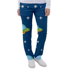 Seamless-pattern-ufo-with-star-space-galaxy-background Women s Casual Pants by Salman4z