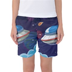 Ufo-alien-spaceship-galaxy Women s Basketball Shorts by Salman4z