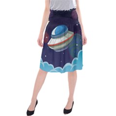 Ufo-alien-spaceship-galaxy Midi Beach Skirt by Salman4z