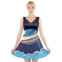 Ufo-alien-spaceship-galaxy V-neck Sleeveless Dress by Salman4z