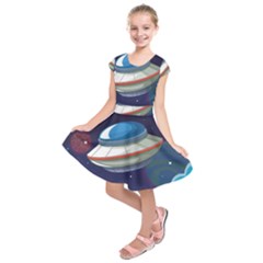 Ufo-alien-spaceship-galaxy Kids  Short Sleeve Dress by Salman4z