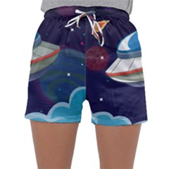 Ufo-alien-spaceship-galaxy Sleepwear Shorts by Salman4z