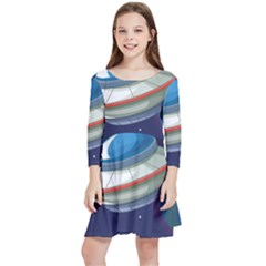 Ufo-alien-spaceship-galaxy Kids  Quarter Sleeve Skater Dress by Salman4z