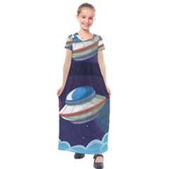 Ufo-alien-spaceship-galaxy Kids  Short Sleeve Maxi Dress by Salman4z