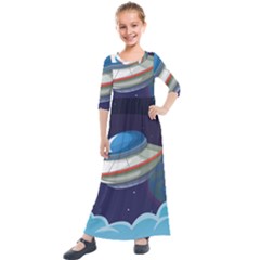 Ufo-alien-spaceship-galaxy Kids  Quarter Sleeve Maxi Dress by Salman4z