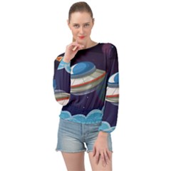 Ufo-alien-spaceship-galaxy Banded Bottom Chiffon Top by Salman4z