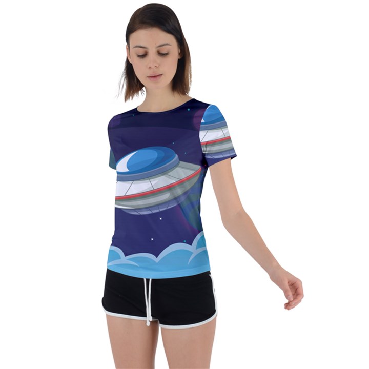 Ufo-alien-spaceship-galaxy Back Circle Cutout Sports Tee