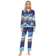 Ufo-alien-spaceship-galaxy Womens  Long Sleeve Velvet Pocket Pajamas Set