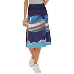 Ufo-alien-spaceship-galaxy Midi Panel Skirt