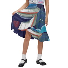 Ufo-alien-spaceship-galaxy Kids  Ruffle Flared Wrap Midi Skirt by Salman4z