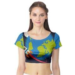 Spaceship-design Short Sleeve Crop Top by Salman4z