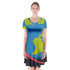 Spaceship-design Short Sleeve V-neck Flare Dress by Salman4z